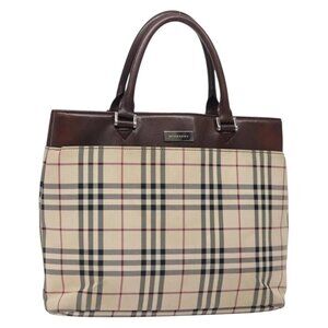 BURBERRY Nova Check Hand Bag Canvas Beige Silver Auth 132453